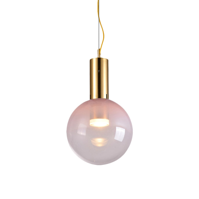 Gradient Pink Glass Ball Suspension Light Contemporary 1-Head Ceiling Hang Fixture in Gold Clearhalo 'Ceiling Lights' 'Glass shade' 'Glass' 'Modern Pendants' 'Modern' 'Pendant Lights' 'Pendants' Lighting' 757045