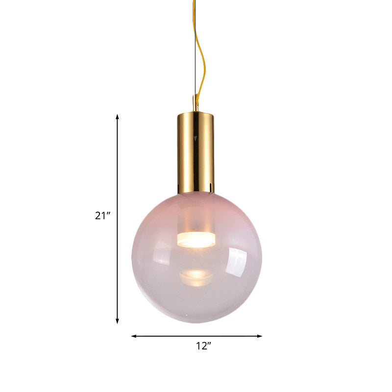 Gradient Pink Glass Ball Suspension Light Contemporary 1-Head Ceiling Hang Fixture in Gold Clearhalo 'Ceiling Lights' 'Glass shade' 'Glass' 'Modern Pendants' 'Modern' 'Pendant Lights' 'Pendants' Lighting' 757046