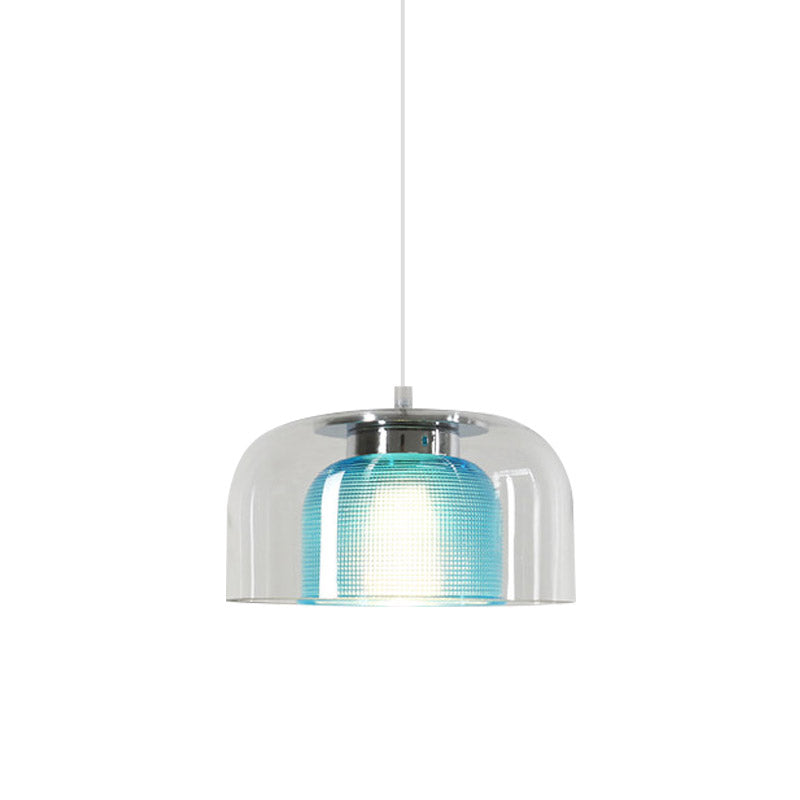 Bowl Restaurant Drop Pendant Light Clear and Blue Latticed Glass 1 Light Modernism Suspension Lamp Clearhalo 'Ceiling Lights' 'Close To Ceiling Lights' 'Glass shade' 'Glass' 'Modern Pendants' 'Modern' 'Pendant Lights' 'Pendants' Lighting' 757057