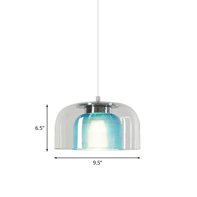 Bowl Restaurant Drop Pendant Light Clear and Blue Latticed Glass 1 Light Modernism Suspension Lamp Clearhalo 'Ceiling Lights' 'Close To Ceiling Lights' 'Glass shade' 'Glass' 'Modern Pendants' 'Modern' 'Pendant Lights' 'Pendants' Lighting' 757058