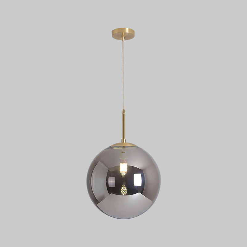 6"/10" Wide Globe Ceiling Pendant Light Modernist Tan/Smoke Gray Mirror Glass 1 Light Dining Room Suspension Lamp Clearhalo 'Ceiling Lights' 'Glass shade' 'Glass' 'Modern Pendants' 'Modern' 'Pendant Lights' 'Pendants' Lighting' 757077