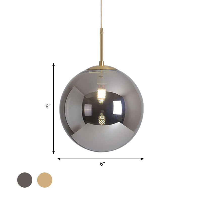 6"/10" Wide Globe Ceiling Pendant Light Modernist Tan/Smoke Gray Mirror Glass 1 Light Dining Room Suspension Lamp Clearhalo 'Ceiling Lights' 'Glass shade' 'Glass' 'Modern Pendants' 'Modern' 'Pendant Lights' 'Pendants' Lighting' 757078