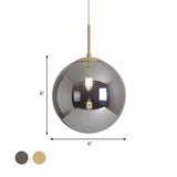 6"/10" Wide Globe Ceiling Pendant Light Modernist Tan/Smoke Gray Mirror Glass 1 Light Dining Room Suspension Lamp Clearhalo 'Ceiling Lights' 'Glass shade' 'Glass' 'Modern Pendants' 'Modern' 'Pendant Lights' 'Pendants' Lighting' 757078