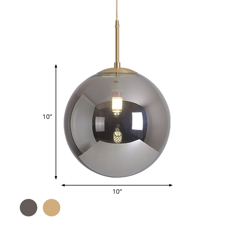 6"/10" Wide Globe Ceiling Pendant Light Modernist Tan/Smoke Gray Mirror Glass 1 Light Dining Room Suspension Lamp Clearhalo 'Ceiling Lights' 'Glass shade' 'Glass' 'Modern Pendants' 'Modern' 'Pendant Lights' 'Pendants' Lighting' 757079