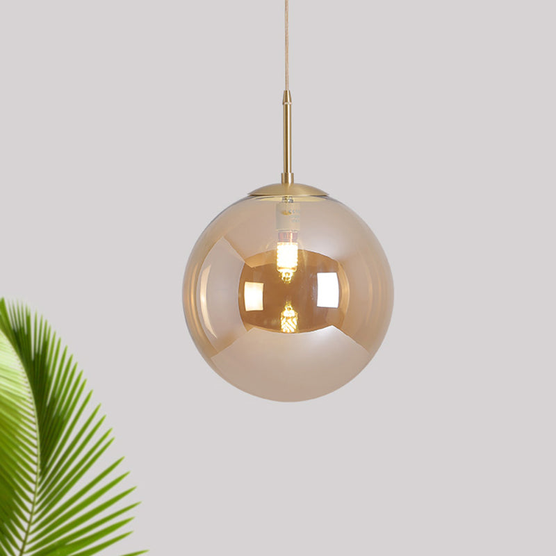 6"/10" Wide Globe Ceiling Pendant Light Modernist Tan/Smoke Gray Mirror Glass 1 Light Dining Room Suspension Lamp Tan Clearhalo 'Ceiling Lights' 'Glass shade' 'Glass' 'Modern Pendants' 'Modern' 'Pendant Lights' 'Pendants' Lighting' 757080