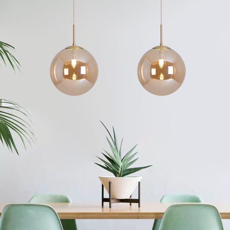 6"/10" Wide Globe Ceiling Pendant Light Modernist Tan/Smoke Gray Mirror Glass 1 Light Dining Room Suspension Lamp Clearhalo 'Ceiling Lights' 'Glass shade' 'Glass' 'Modern Pendants' 'Modern' 'Pendant Lights' 'Pendants' Lighting' 757081