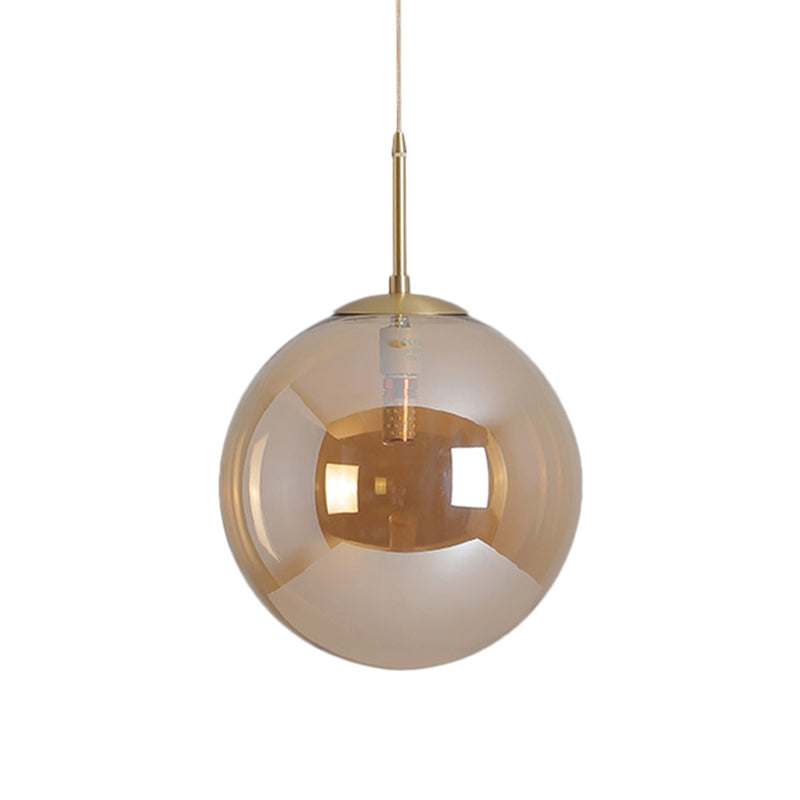 6"/10" Wide Globe Ceiling Pendant Light Modernist Tan/Smoke Gray Mirror Glass 1 Light Dining Room Suspension Lamp Clearhalo 'Ceiling Lights' 'Glass shade' 'Glass' 'Modern Pendants' 'Modern' 'Pendant Lights' 'Pendants' Lighting' 757083