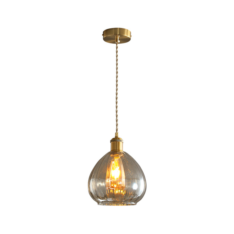 1 Head Dining Room Hanging Lighting Vintage Gold Pendant Lamp Fixture with Onion Amber Glass Shade Clearhalo 'Ceiling Lights' 'Glass shade' 'Glass' 'Modern Pendants' 'Modern' 'Pendant Lights' 'Pendants' Lighting' 757085