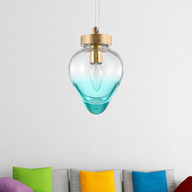 Waterdrop Dining Room Pendant Lighting Blue/Champagne Glass 1 Bulb Post Modern Hanging Ceiling Lamp Blue Clearhalo 'Ceiling Lights' 'Glass shade' 'Glass' 'Modern Pendants' 'Modern' 'Pendant Lights' 'Pendants' Lighting' 757088