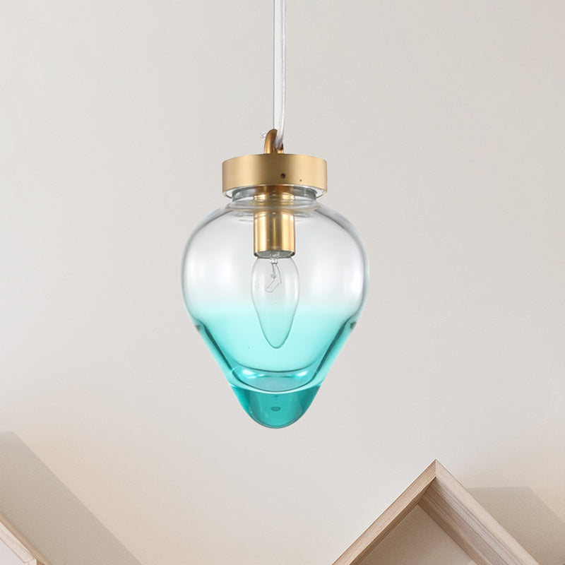 Waterdrop Dining Room Pendant Lighting Blue/Champagne Glass 1 Bulb Post Modern Hanging Ceiling Lamp Clearhalo 'Ceiling Lights' 'Glass shade' 'Glass' 'Modern Pendants' 'Modern' 'Pendant Lights' 'Pendants' Lighting' 757089