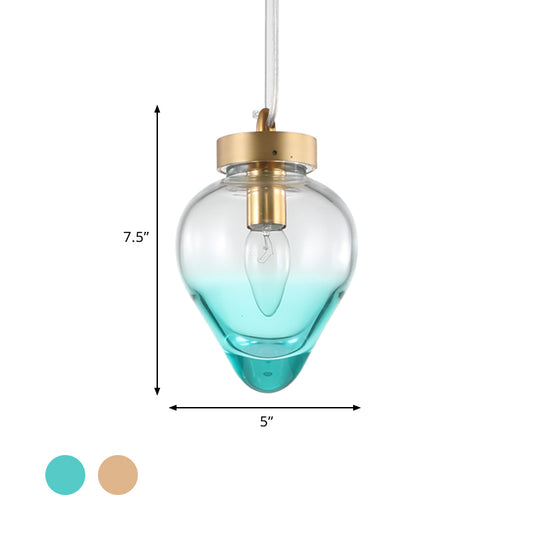 Waterdrop Dining Room Pendant Lighting Blue/Champagne Glass 1 Bulb Post Modern Hanging Ceiling Lamp Clearhalo 'Ceiling Lights' 'Glass shade' 'Glass' 'Modern Pendants' 'Modern' 'Pendant Lights' 'Pendants' Lighting' 757091