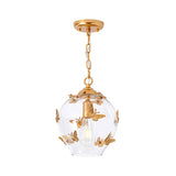 Contemporary Bud Drop Pendant Light Clear Glass 1-Light Bedroom Suspension Lamp with Butterfly Deco Clearhalo 'Ceiling Lights' 'Close To Ceiling Lights' 'Glass shade' 'Glass' 'Modern Pendants' 'Modern' 'Pendant Lights' 'Pendants' Lighting' 757097