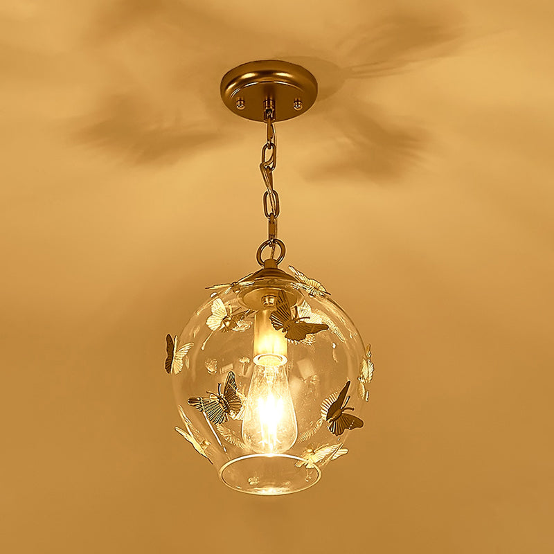 Contemporary Bud Drop Pendant Light Clear Glass 1-Light Bedroom Suspension Lamp with Butterfly Deco Clearhalo 'Ceiling Lights' 'Close To Ceiling Lights' 'Glass shade' 'Glass' 'Modern Pendants' 'Modern' 'Pendant Lights' 'Pendants' Lighting' 757098