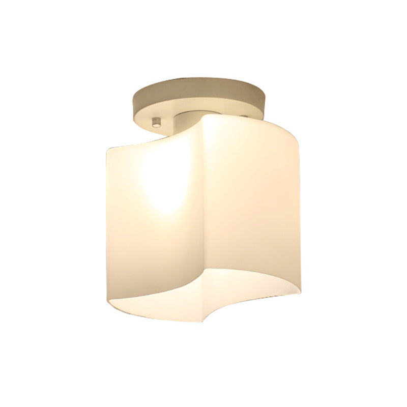 Arced Corridor Semi-Flush Ceiling Light White Glass 1 Bulb Modern Flush Mount Lamp Clearhalo 'Ceiling Lights' 'Close To Ceiling Lights' 'Close to ceiling' 'Glass shade' 'Glass' 'Semi-flushmount' Lighting' 757109