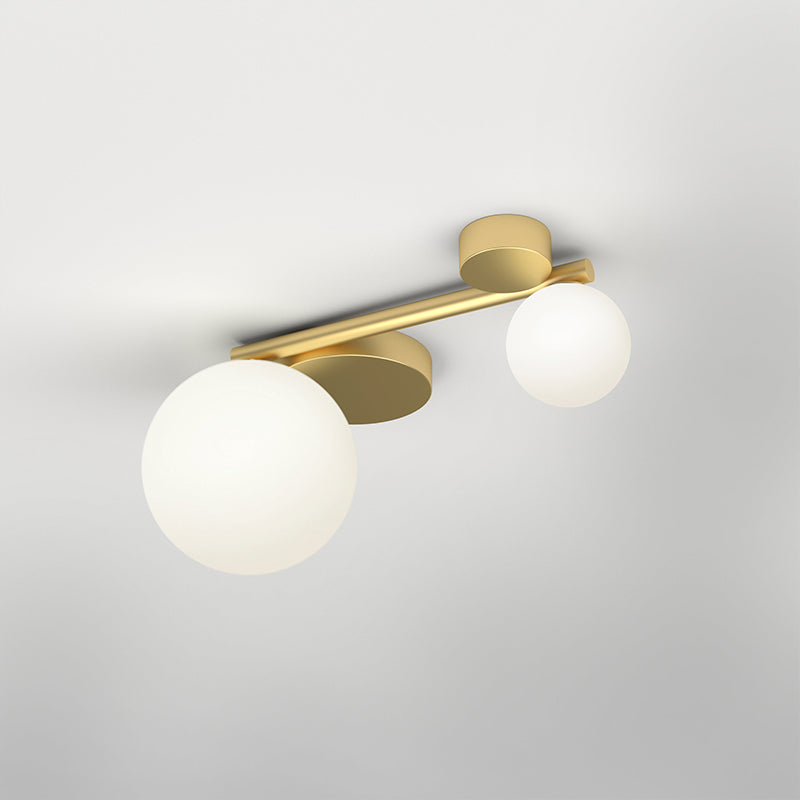 Opal Glass Ball Flushmount Post-Modern 2 Lights Brass Finish LED Flush Mount Ceiling Lamp Clearhalo 'Ceiling Lights' 'Close To Ceiling Lights' 'Close to ceiling' 'Flush mount' Lighting' 757134