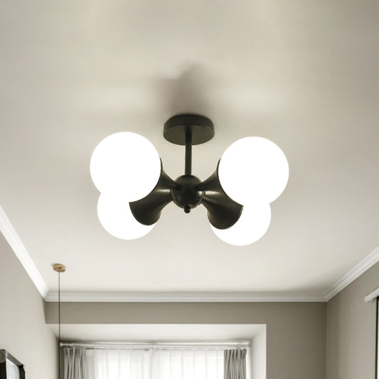 Black Finish Ball Semi Mount Lighting Modernist 4 Bulbs Milk White Glass Flush Ceiling Lamp Black Clearhalo 'Ceiling Lights' 'Close To Ceiling Lights' 'Close to ceiling' 'Glass shade' 'Glass' 'Semi-flushmount' Lighting' 757164