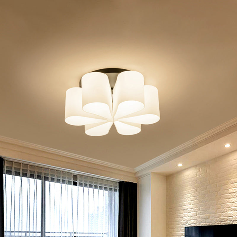 Flower Milk White Glass Flush Lighting Contemporary 6 Heads Black Flush Mount for Living Room White Clearhalo 'Ceiling Lights' 'Close To Ceiling Lights' 'Close to ceiling' 'Flush mount' Lighting' 757180