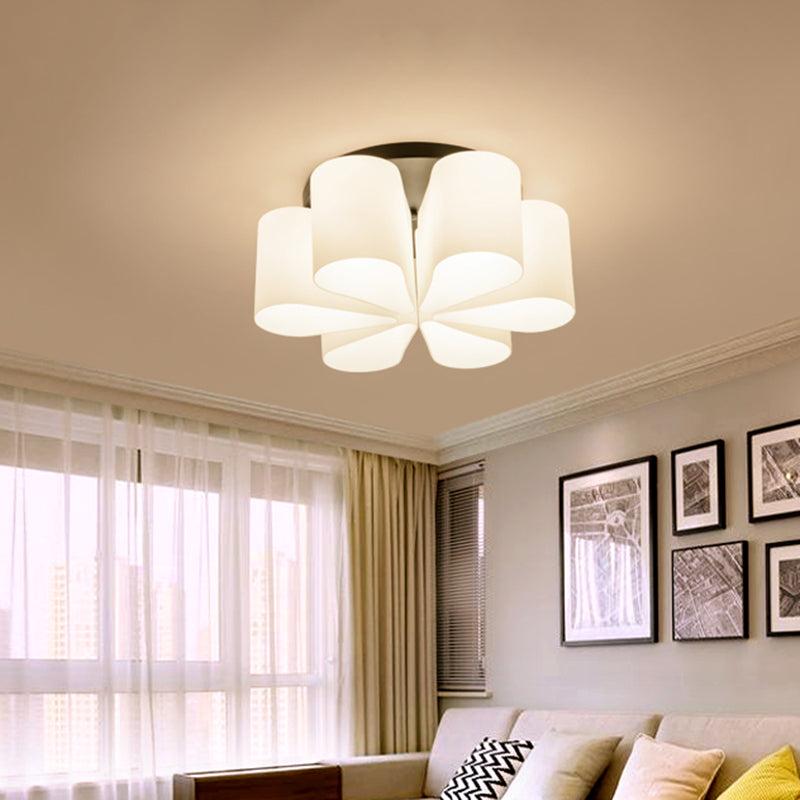 Flower Milk White Glass Flush Lighting Contemporary 6 Heads Black Flush Mount for Living Room Clearhalo 'Ceiling Lights' 'Close To Ceiling Lights' 'Close to ceiling' 'Flush mount' Lighting' 757181