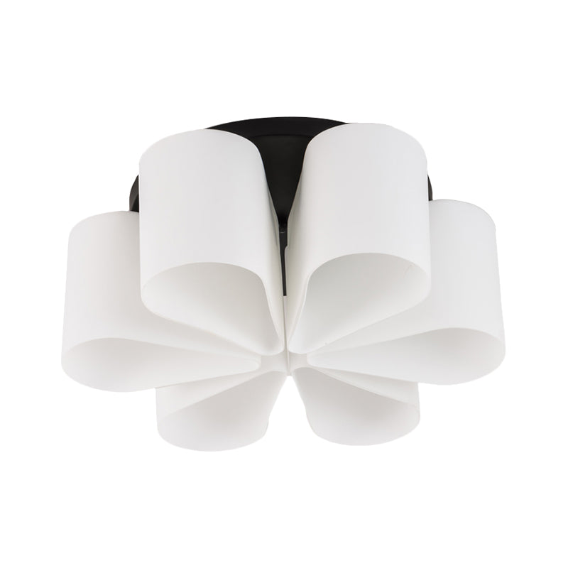 Flower Milk White Glass Flush Lighting Contemporary 6 Heads Black Flush Mount for Living Room Clearhalo 'Ceiling Lights' 'Close To Ceiling Lights' 'Close to ceiling' 'Flush mount' Lighting' 757182