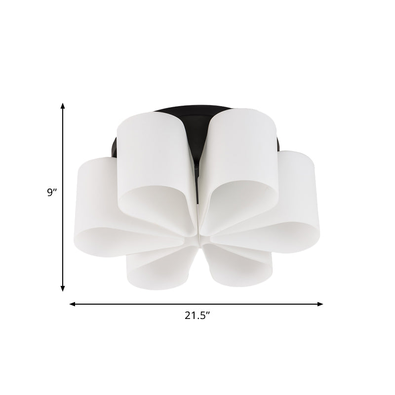 Flower Milk White Glass Flush Lighting Contemporary 6 Heads Black Flush Mount for Living Room Clearhalo 'Ceiling Lights' 'Close To Ceiling Lights' 'Close to ceiling' 'Flush mount' Lighting' 757183