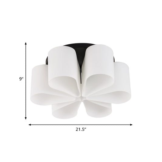 Flower Milk White Glass Flush Lighting Contemporary 6 Heads Black Flush Mount for Living Room Clearhalo 'Ceiling Lights' 'Close To Ceiling Lights' 'Close to ceiling' 'Flush mount' Lighting' 757183