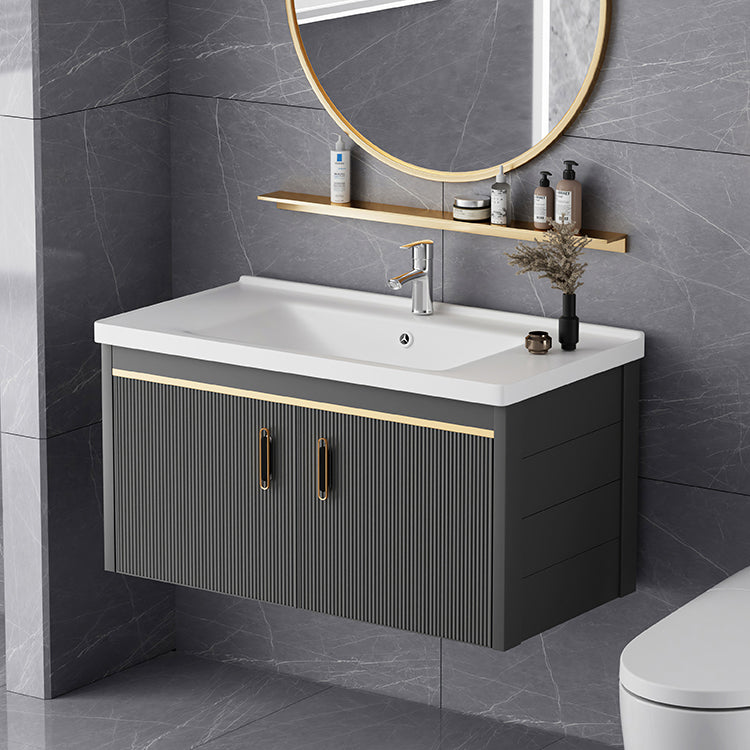 Glam Single-Sink Bathroom Vanity Dark Black Ceramic Rectangular Vanity Set Clearhalo 'Bathroom Remodel & Bathroom Fixtures' 'Bathroom Vanities' 'bathroom_vanities' 'Home Improvement' 'home_improvement' 'home_improvement_bathroom_vanities' 7572967