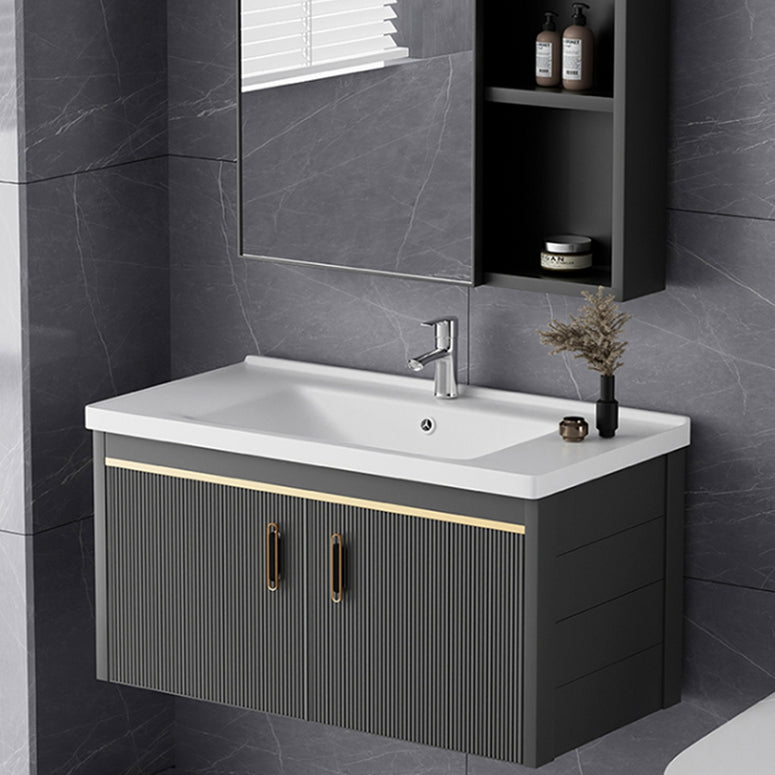 Glam Single-Sink Bathroom Vanity Dark Black Ceramic Rectangular Vanity Set Clearhalo 'Bathroom Remodel & Bathroom Fixtures' 'Bathroom Vanities' 'bathroom_vanities' 'Home Improvement' 'home_improvement' 'home_improvement_bathroom_vanities' 7572970