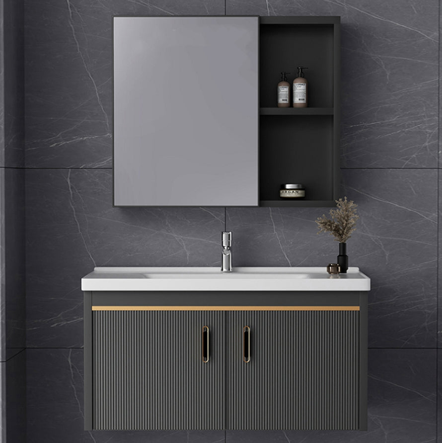 Glam Single-Sink Bathroom Vanity Dark Black Ceramic Rectangular Vanity Set Clearhalo 'Bathroom Remodel & Bathroom Fixtures' 'Bathroom Vanities' 'bathroom_vanities' 'Home Improvement' 'home_improvement' 'home_improvement_bathroom_vanities' 7572972