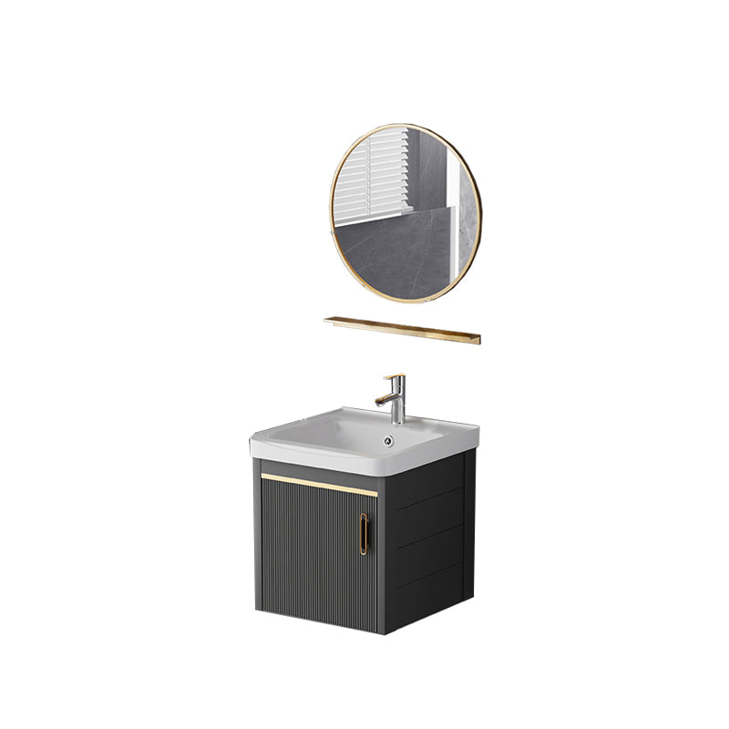 Glam Single-Sink Bathroom Vanity Dark Black Ceramic Rectangular Vanity Set Vanity & Faucet & Mirrors 17"L x 14"W x 16"H Ceramic Clearhalo 'Bathroom Remodel & Bathroom Fixtures' 'Bathroom Vanities' 'bathroom_vanities' 'Home Improvement' 'home_improvement' 'home_improvement_bathroom_vanities' 7572973