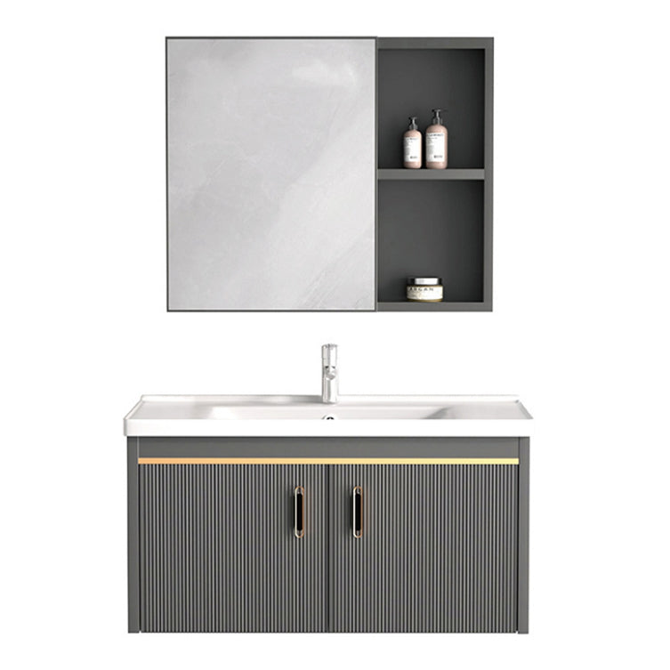 Glam Single-Sink Bathroom Vanity Dark Black Ceramic Rectangular Vanity Set Clearhalo 'Bathroom Remodel & Bathroom Fixtures' 'Bathroom Vanities' 'bathroom_vanities' 'Home Improvement' 'home_improvement' 'home_improvement_bathroom_vanities' 7572976