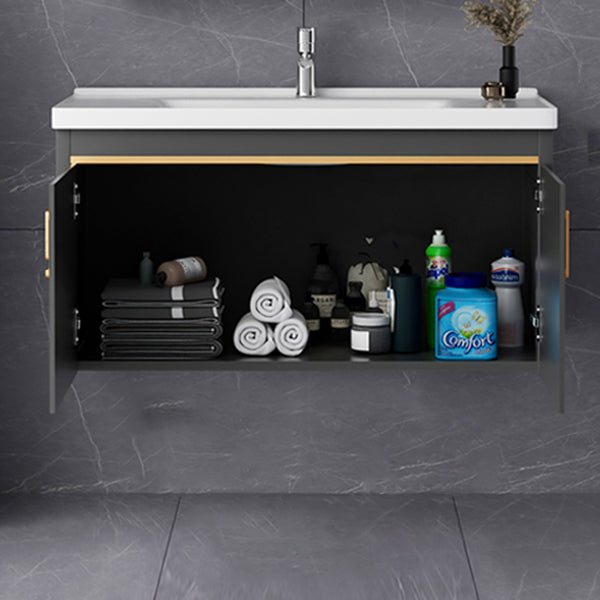 Glam Single-Sink Bathroom Vanity Dark Black Ceramic Rectangular Vanity Set Clearhalo 'Bathroom Remodel & Bathroom Fixtures' 'Bathroom Vanities' 'bathroom_vanities' 'Home Improvement' 'home_improvement' 'home_improvement_bathroom_vanities' 7572978