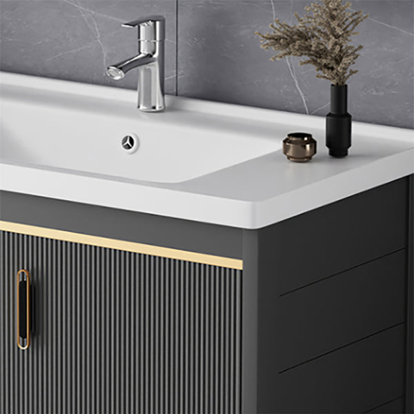 Glam Single-Sink Bathroom Vanity Dark Black Ceramic Rectangular Vanity Set Clearhalo 'Bathroom Remodel & Bathroom Fixtures' 'Bathroom Vanities' 'bathroom_vanities' 'Home Improvement' 'home_improvement' 'home_improvement_bathroom_vanities' 7572980