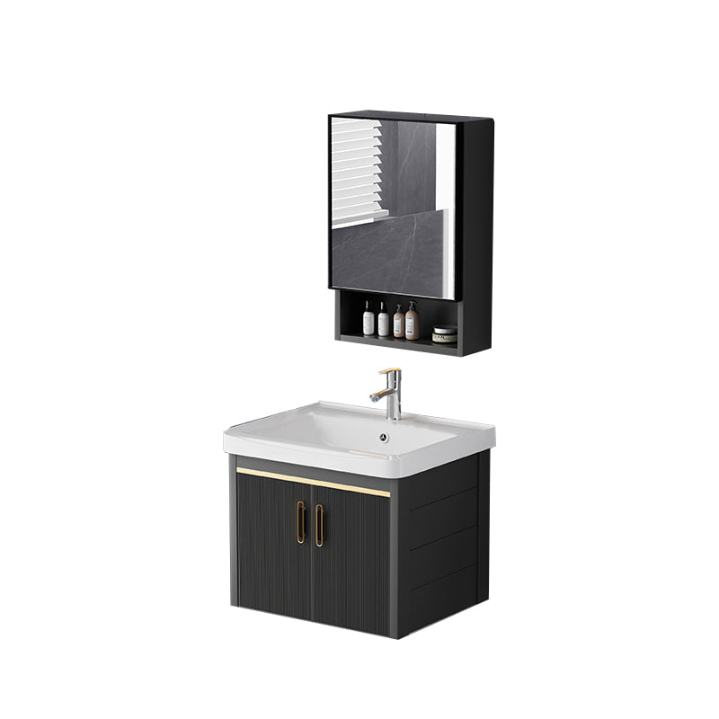 Glam Single-Sink Bathroom Vanity Dark Black Ceramic Rectangular Vanity Set Vanity & Faucet & Mirror Cabinet 20"L x 14"W x 16"H Ceramic Clearhalo 'Bathroom Remodel & Bathroom Fixtures' 'Bathroom Vanities' 'bathroom_vanities' 'Home Improvement' 'home_improvement' 'home_improvement_bathroom_vanities' 7572989