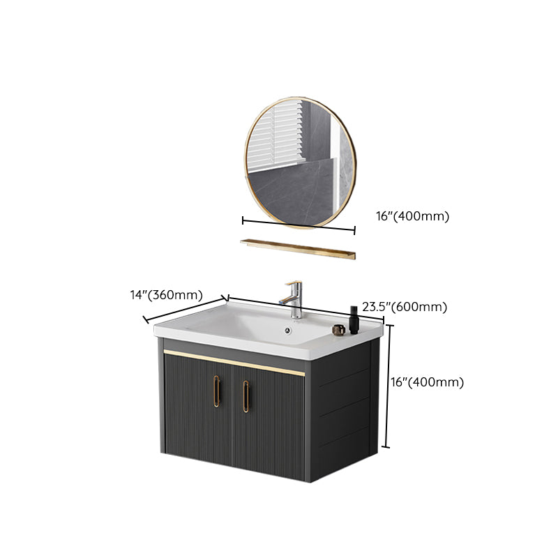 Glam Single-Sink Bathroom Vanity Dark Black Ceramic Rectangular Vanity Set Clearhalo 'Bathroom Remodel & Bathroom Fixtures' 'Bathroom Vanities' 'bathroom_vanities' 'Home Improvement' 'home_improvement' 'home_improvement_bathroom_vanities' 7572995