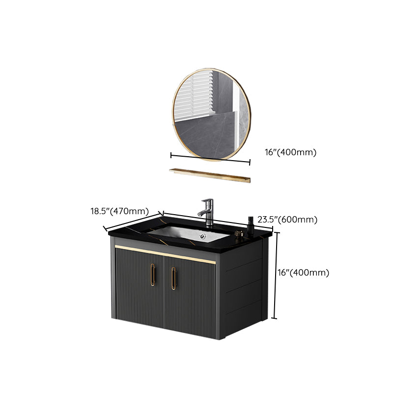 Glam Single-Sink Bathroom Vanity Dark Black Ceramic Rectangular Vanity Set Clearhalo 'Bathroom Remodel & Bathroom Fixtures' 'Bathroom Vanities' 'bathroom_vanities' 'Home Improvement' 'home_improvement' 'home_improvement_bathroom_vanities' 7572996