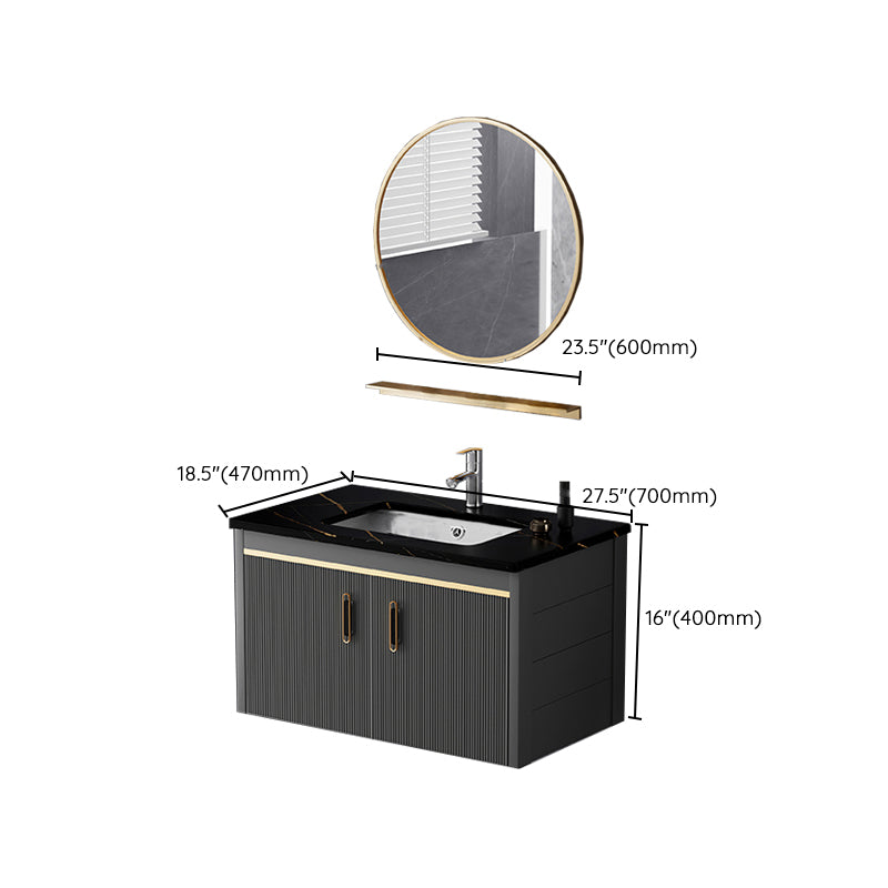 Glam Single-Sink Bathroom Vanity Dark Black Ceramic Rectangular Vanity Set Clearhalo 'Bathroom Remodel & Bathroom Fixtures' 'Bathroom Vanities' 'bathroom_vanities' 'Home Improvement' 'home_improvement' 'home_improvement_bathroom_vanities' 7572998