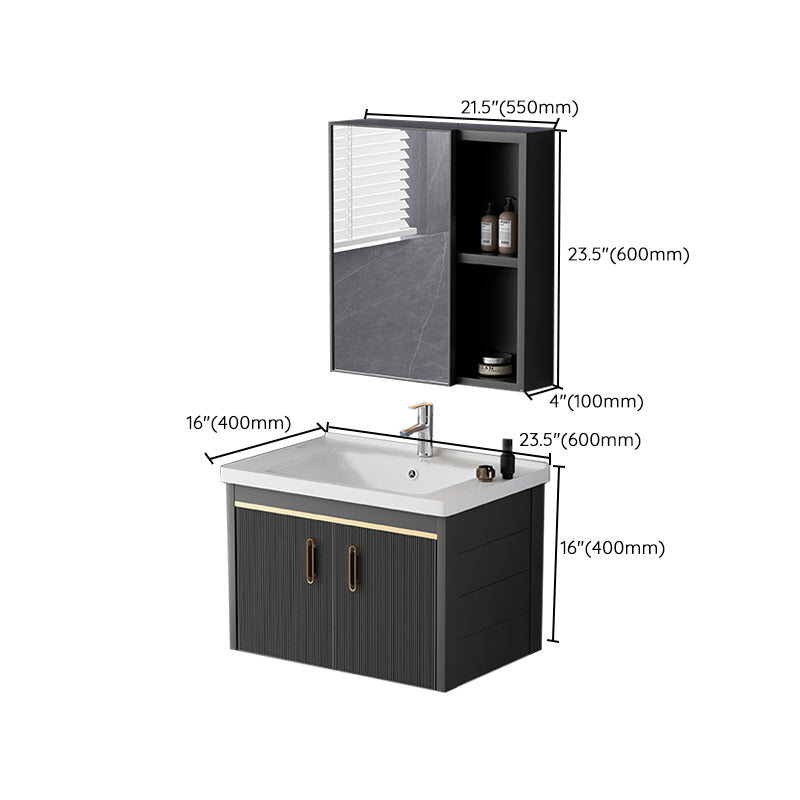 Glam Single-Sink Bathroom Vanity Dark Black Ceramic Rectangular Vanity Set Clearhalo 'Bathroom Remodel & Bathroom Fixtures' 'Bathroom Vanities' 'bathroom_vanities' 'Home Improvement' 'home_improvement' 'home_improvement_bathroom_vanities' 7573003