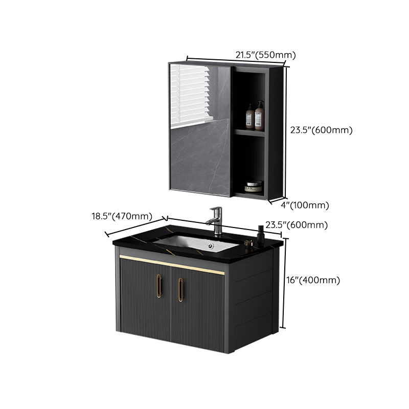 Glam Single-Sink Bathroom Vanity Dark Black Ceramic Rectangular Vanity Set Clearhalo 'Bathroom Remodel & Bathroom Fixtures' 'Bathroom Vanities' 'bathroom_vanities' 'Home Improvement' 'home_improvement' 'home_improvement_bathroom_vanities' 7573004