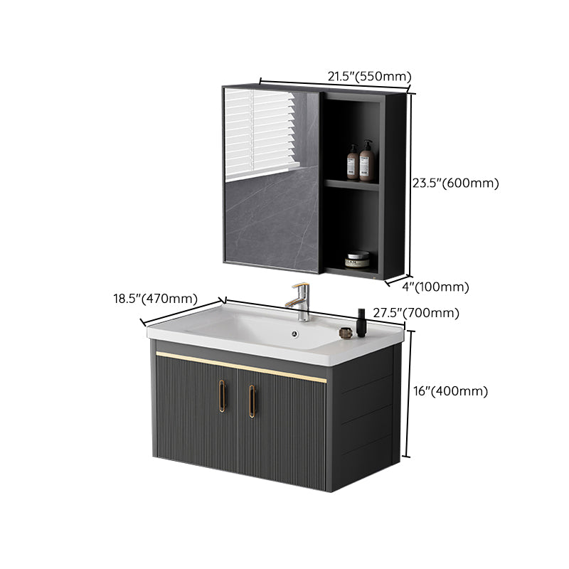 Glam Single-Sink Bathroom Vanity Dark Black Ceramic Rectangular Vanity Set Clearhalo 'Bathroom Remodel & Bathroom Fixtures' 'Bathroom Vanities' 'bathroom_vanities' 'Home Improvement' 'home_improvement' 'home_improvement_bathroom_vanities' 7573005