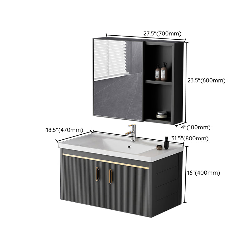 Glam Single-Sink Bathroom Vanity Dark Black Ceramic Rectangular Vanity Set Clearhalo 'Bathroom Remodel & Bathroom Fixtures' 'Bathroom Vanities' 'bathroom_vanities' 'Home Improvement' 'home_improvement' 'home_improvement_bathroom_vanities' 7573007