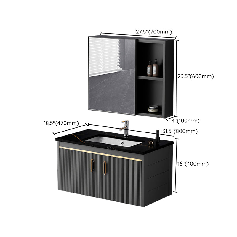 Glam Single-Sink Bathroom Vanity Dark Black Ceramic Rectangular Vanity Set Clearhalo 'Bathroom Remodel & Bathroom Fixtures' 'Bathroom Vanities' 'bathroom_vanities' 'Home Improvement' 'home_improvement' 'home_improvement_bathroom_vanities' 7573008