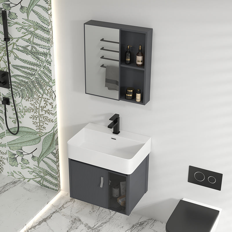 Single Sink Bathroom Vanity Modern Gray Metal Frame Rectangular Vanity Set Clearhalo 'Bathroom Remodel & Bathroom Fixtures' 'Bathroom Vanities' 'bathroom_vanities' 'Home Improvement' 'home_improvement' 'home_improvement_bathroom_vanities' 7573009