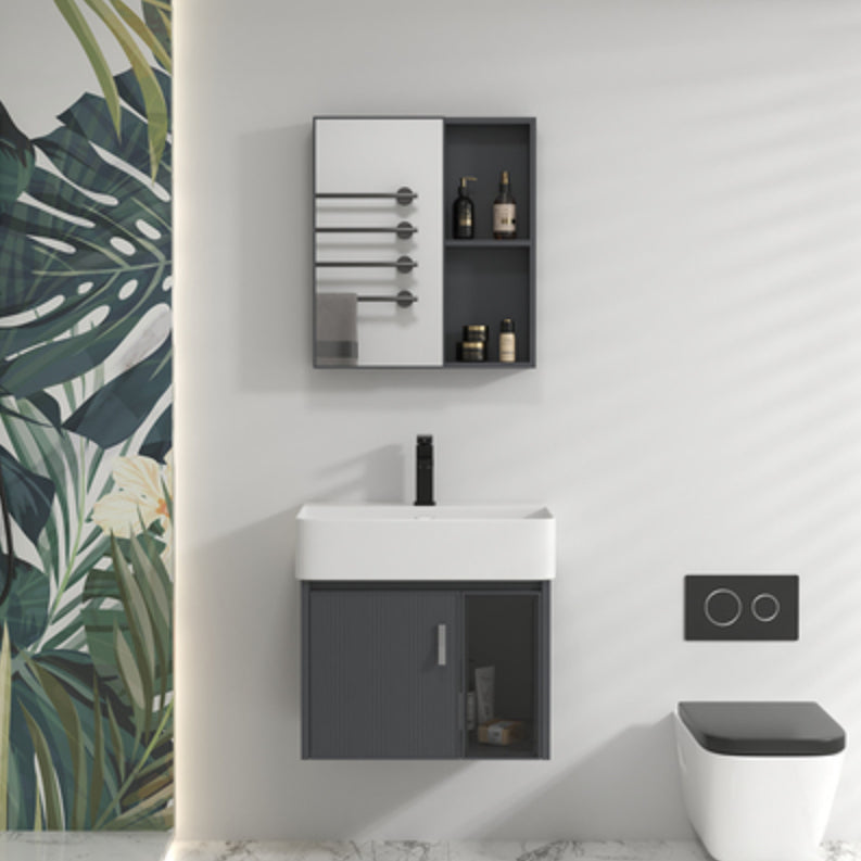 Single Sink Bathroom Vanity Modern Gray Metal Frame Rectangular Vanity Set Clearhalo 'Bathroom Remodel & Bathroom Fixtures' 'Bathroom Vanities' 'bathroom_vanities' 'Home Improvement' 'home_improvement' 'home_improvement_bathroom_vanities' 7573011