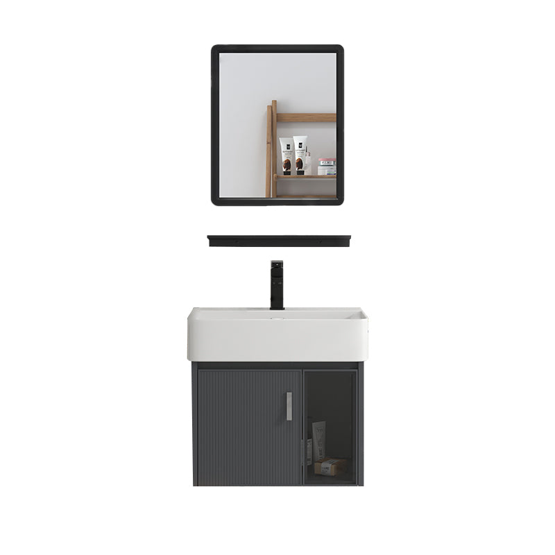 Single Sink Bathroom Vanity Modern Gray Metal Frame Rectangular Vanity Set Vanity & Faucet & Mirrors Clearhalo 'Bathroom Remodel & Bathroom Fixtures' 'Bathroom Vanities' 'bathroom_vanities' 'Home Improvement' 'home_improvement' 'home_improvement_bathroom_vanities' 7573012