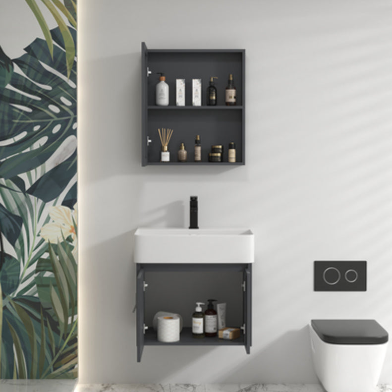 Single Sink Bathroom Vanity Modern Gray Metal Frame Rectangular Vanity Set Clearhalo 'Bathroom Remodel & Bathroom Fixtures' 'Bathroom Vanities' 'bathroom_vanities' 'Home Improvement' 'home_improvement' 'home_improvement_bathroom_vanities' 7573015