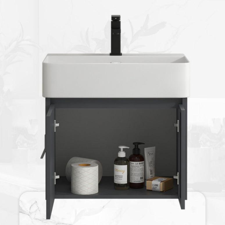 Single Sink Bathroom Vanity Modern Gray Metal Frame Rectangular Vanity Set Clearhalo 'Bathroom Remodel & Bathroom Fixtures' 'Bathroom Vanities' 'bathroom_vanities' 'Home Improvement' 'home_improvement' 'home_improvement_bathroom_vanities' 7573020