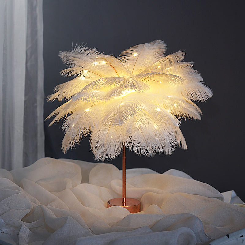 Pink/White Palmtree Night Lamp Modern Stylish Feather Battery Powered LED Table Light with Chargeable USB Port Clearhalo 'Night Lights' 'Wall Lights' Lighting' 757304