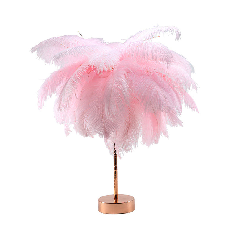 Pink/White Palmtree Night Lamp Modern Stylish Feather Battery Powered LED Table Light with Chargeable USB Port Clearhalo 'Night Lights' 'Wall Lights' Lighting' 757309