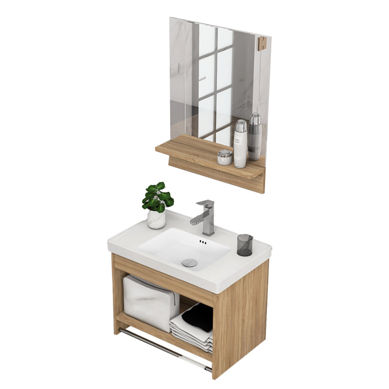 Modern Sink Vanity Rectangular Ceramic Top Single Wall Mount Vanity Vanity & Faucet & Square Mirror 20"L x 14"W x 17"H Clearhalo 'Bathroom Remodel & Bathroom Fixtures' 'Bathroom Vanities' 'bathroom_vanities' 'Home Improvement' 'home_improvement' 'home_improvement_bathroom_vanities' 7573106