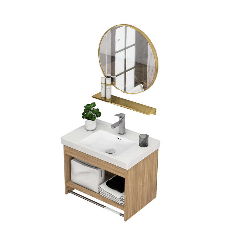 Modern Sink Vanity Rectangular Ceramic Top Single Wall Mount Vanity Vanity & Faucet & Round Mirror 20"L x 14"W x 17"H Clearhalo 'Bathroom Remodel & Bathroom Fixtures' 'Bathroom Vanities' 'bathroom_vanities' 'Home Improvement' 'home_improvement' 'home_improvement_bathroom_vanities' 7573107